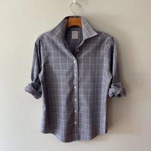 Brooks Brothers Glen Check No Iron Shirt Navy White Size 2
